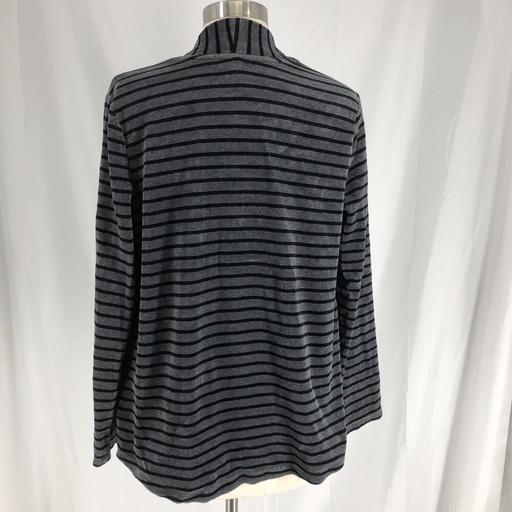 Talbots Women’s Velour Gray Black Striped Open Cardigan Pockets Size X Small
